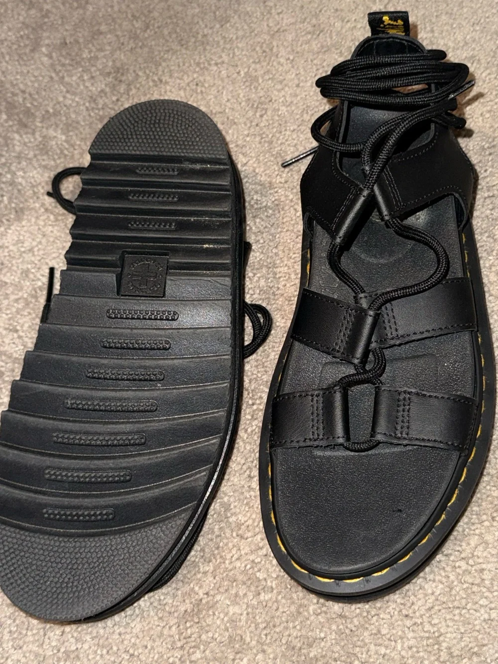 Dr. Martens Black Leather Lace-Up Platform Sandals